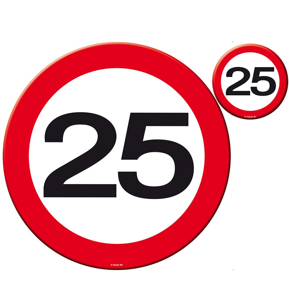 Tisch-Set Verkehrsschild 25 Geburtstag 8 teilig
