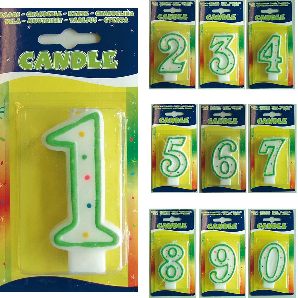 Kerze Zahlenkerze 0 bis 9 weiß-grün 7cm